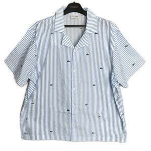 Lacoste Sleepwear Men's XL Poplin Pajama Shirt Cotton Blue Pinstripe NEW